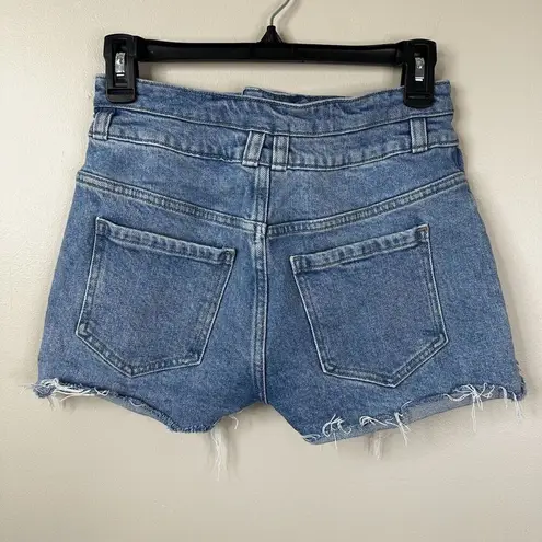 Frame  Shorts Womens 26 Double-Button Denim Jean Caye Wash Raw Hem