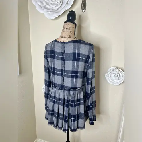 Philosophy Grey Navy & White Plaid Flannel Blouse Size Extra Small