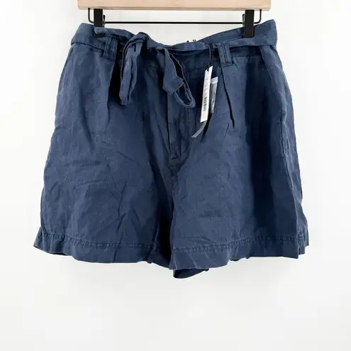 Michael Stars Shorts SZ Large Navy Blue 100% Woven Linen Bex Pleated w/ Tie NWT