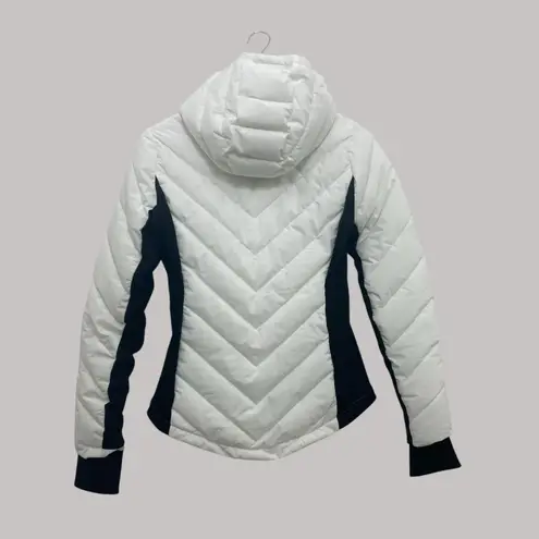 Elie Tahari White Quilted Puffer Jacket M Hooded Zip Front
