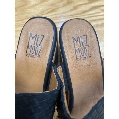 Miz Mooz Genna Slide Sandals Women's 7.5 Black Leather Block Heel Hipster S61