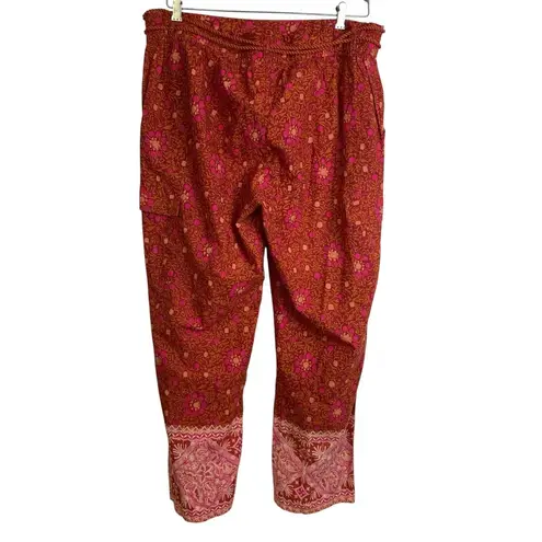 Sundance Pants Womens Larrge Vibrant Reef Floral Cargo Rope Tassle Boho Hippie Size L