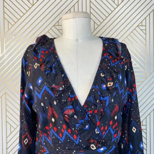& Other Stories & Other Stories Dress Faux Wrap Midi Maxi Geometric Print Black Blue Red Size 4‎