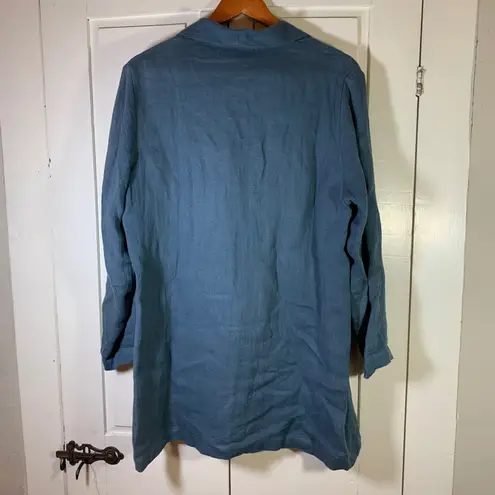 Christopher Calvin Blue Linen Oversize Shirt Jacket Size S Lagenlook Boho Chic