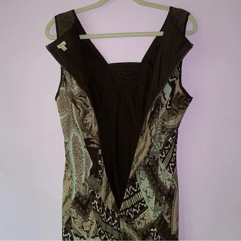 Reba Size 12 Midi Dress Brown Boho Print Sleeveless Lace Casual