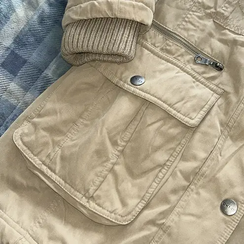 DKNY  faux fur hooded khaki winter coat M parka jacket