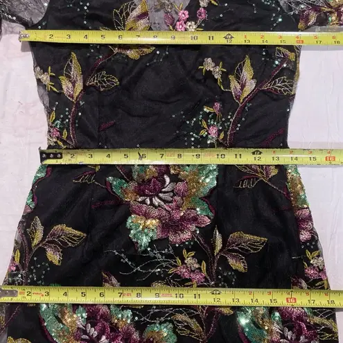 Miss Selfridge Floral Embroidered Sequin Mesh Mini Sheath Cocktail Dress Black 6