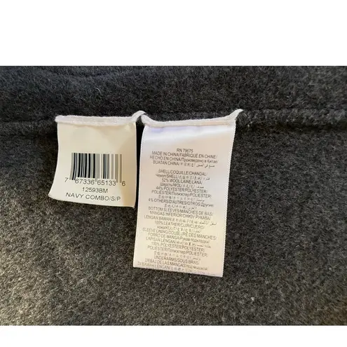 BCBGMAXAZRIA Wool Blend Open Front Coat with Leather Sleeve Detail Size S