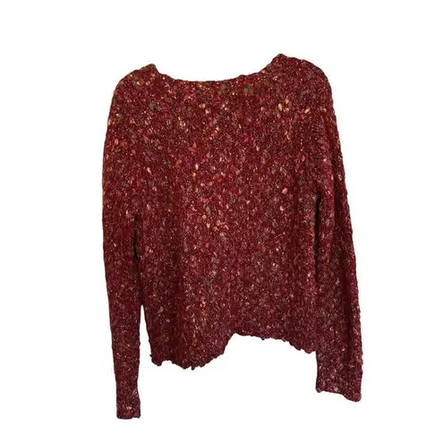 Alps Cardigan Sweater Womens Size Large Mohair Alpaca Blend Button Chunky Marled Red