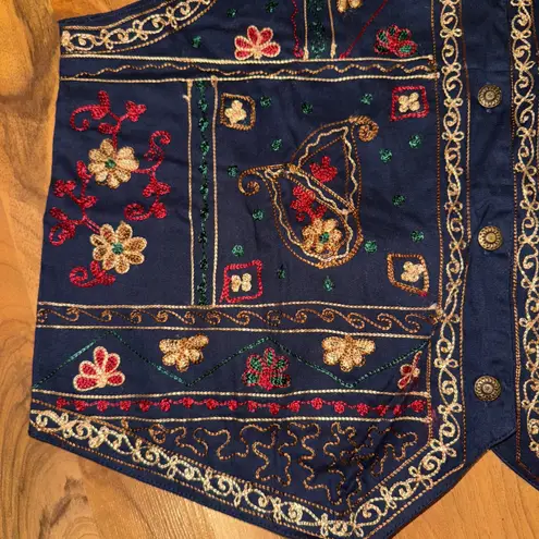 Weekend Provisions Embroidered Vest Floral Tapestry Cottagecore‎ Size L Blue Size L