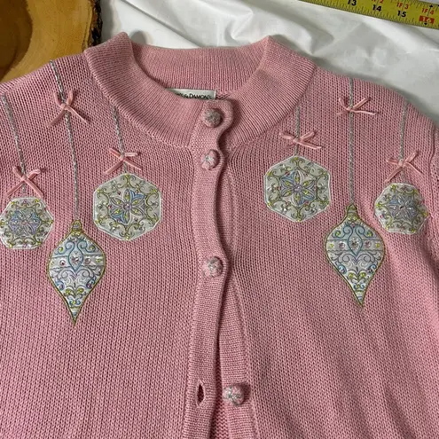 draper's & damon's Draper’s and Damon’s Petite Large Pink button up Cardigan with Ornament Accents