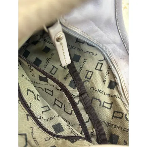 NUOVEDIVE Beige/PINK Leather Hobo Shoulder Bag With Adjustable Strap & Zippered