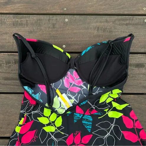 Lole Black w/ Pink/Blue/Yellow Floral Tankini Swim Top w/ Adjustable Straps