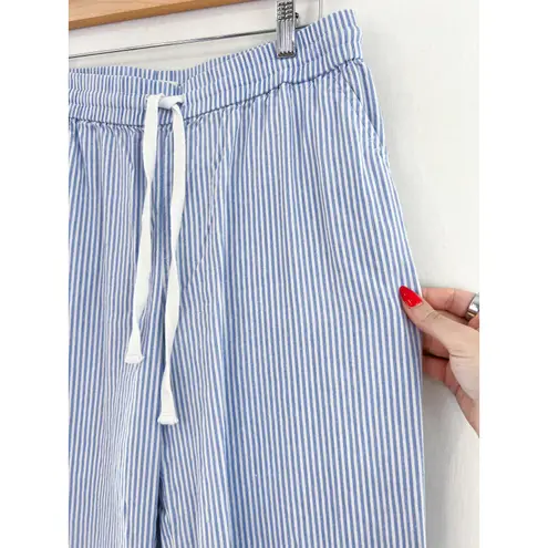 Magnolia Grace Women's Linen Wide Leg Pants Medium Pull On Blue Stripes Breezy