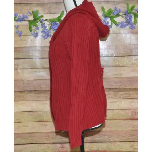 Effeci Ladies Red Double Breasted Hooded Cardigan Sweater Size S PS Cozy