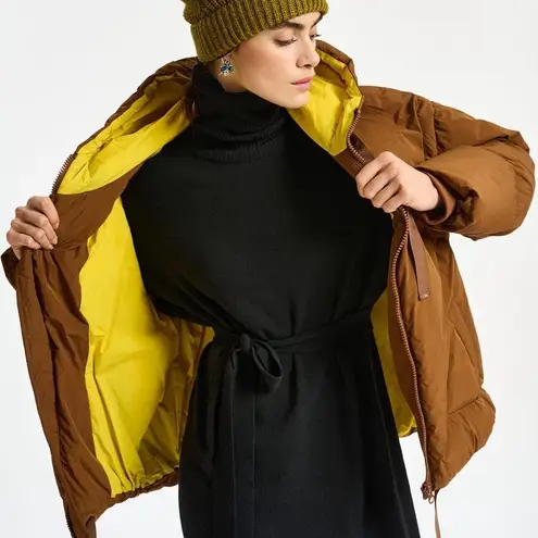 Essentiel antwerp brown and yellow chameleon puffer jacket Size XS