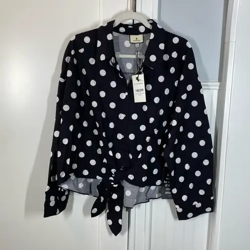 Tuckernuck Black Polka Dot Tie-Front Juliana Shirt mod print size xxl nwt