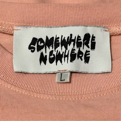 Somewhere Nowhere Womens Size L Pink Logo Floral Heart Horns Embroidered T