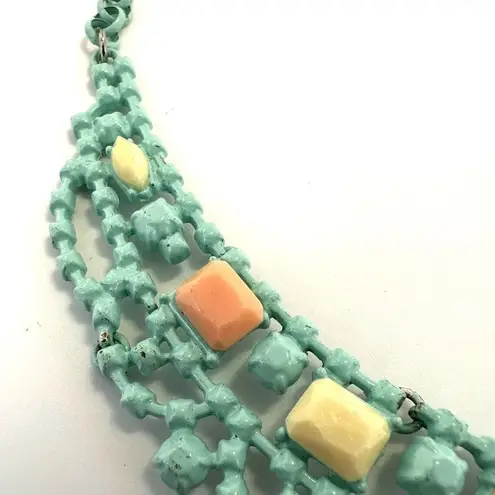 Blue metal orange yellow bib necklace