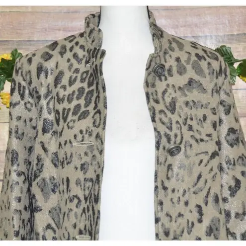 Vintage Painted Pony Ladies XS Leopard Print Jacket Metallic Threads Flax Blend Brown