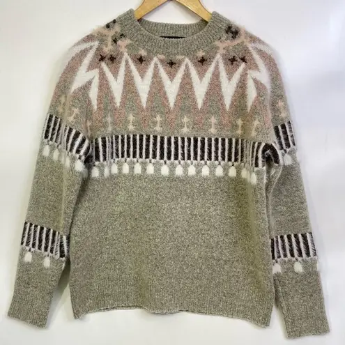 Absolutely Creative Worldwide Fair Isle Sweater Small Mohair Wool Crewneck White