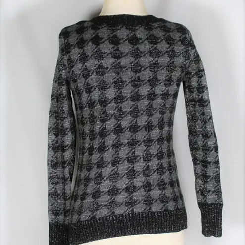 Hot Kiss Womens Wool Houndstooth Gray Black Sweater Sparkle Holiday