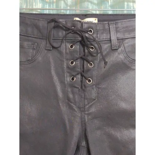 L'Agence Womens Cherie Front Lace Up Skinny Jeans Black Stretch Mid Rise 25 New