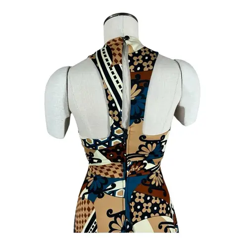 Neiman Marcus Vintage 60s/70s MOD Brown Abstract Maxi Dress Gown w/Wrap Shawl XS