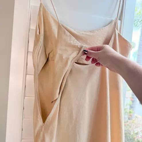 ASOS Design Cotton Linen Mini Sun Dress with Scoop Neck & Back in Tan Beige size 10