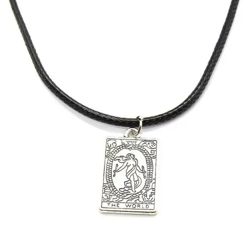 The World Tarot Card Necklace Black