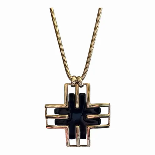 Jules Smith Twitter Cross Statement Necklace Sleek Black Enamel Yellow Gold NWT