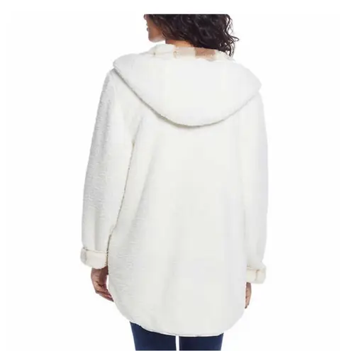 Weatherproof Beige Plaid Ivory Reversible Sherpa Hooded Cardigan S/M