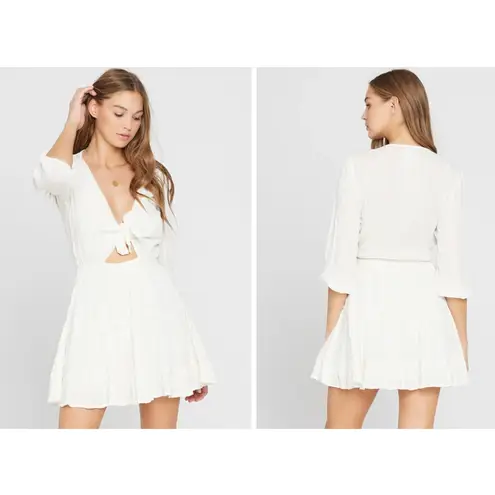 L*Space Stay Golden Dress White Long Sleeve Front Keyhole Gold Stripes Small