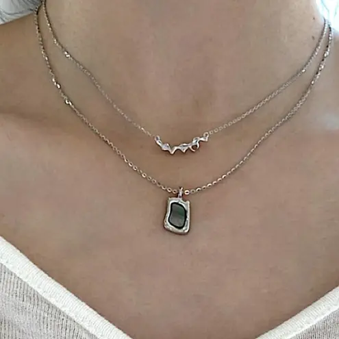 Boutique Rectangle Abalone Necklace, 925 Sterling Silver 16-18"