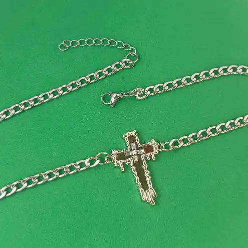 Titanium Steel Link Chain Cross Necklace for Men Women,Unisex Hip Hop Necklace Silver