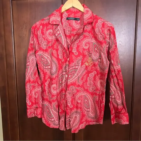 Ralph Lauren Lauren  PJ Top Red Button Up Sleepwear Paisley PM