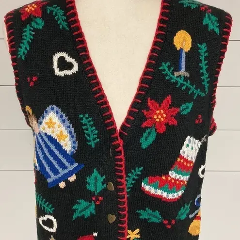 Signatures by Northern Isles Hand Embroidered Christmas Sweater Vest Black Size M