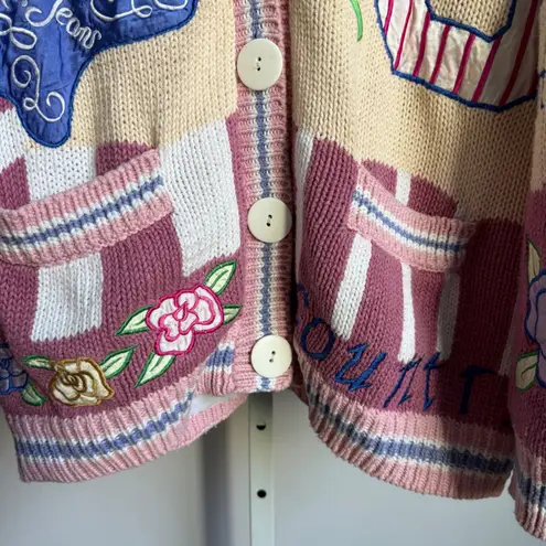 NY Jeans Absolutely No! Jeans Vintage Cardigan Embroidered Grandma Core Sweater One Size