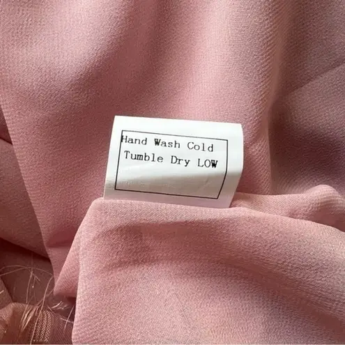 TOV Noir Pink Feathered Fringe Frill Bubble Sleeve Mini Dress Size 42 NWT