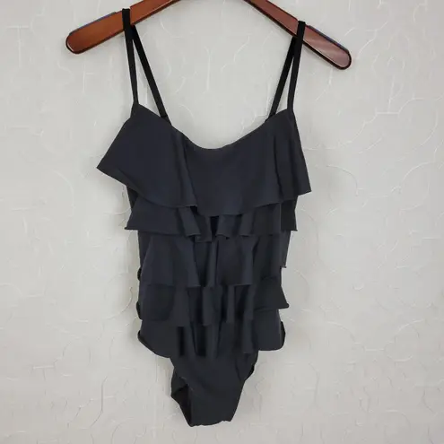 Aqua Green Womens One Piece Swimsuit Medium Black Ruffled