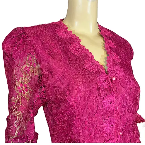 IN THE MOOD VINTAGE 1990'S FUCSHIA PINK LACE STRUCTURED BLOUSE (8)