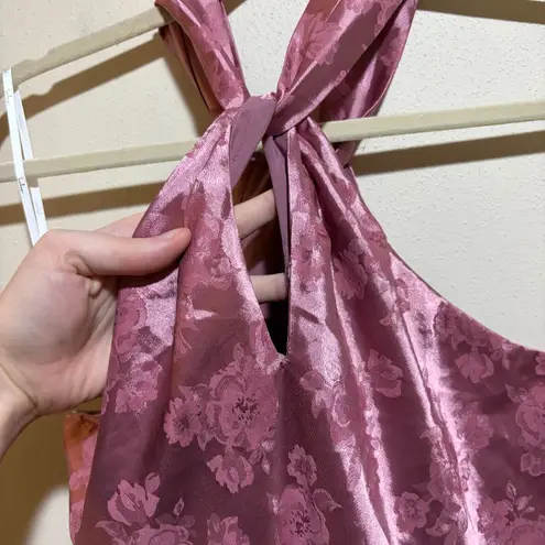 Lulus Got the Key Mauve Satin Floral Jacquard Halter Slip Mini Dress Size M