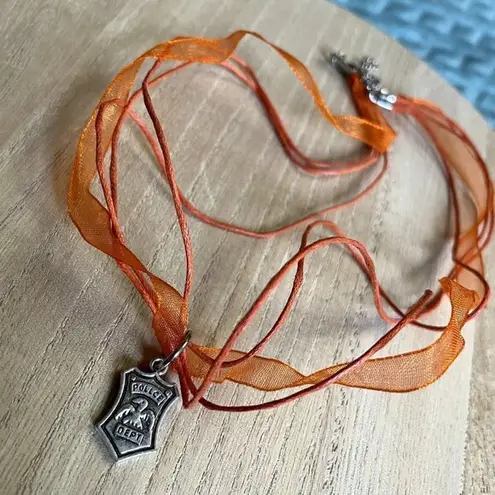 Police dept. orange cord ribbon necklace jewelry casual statement piece