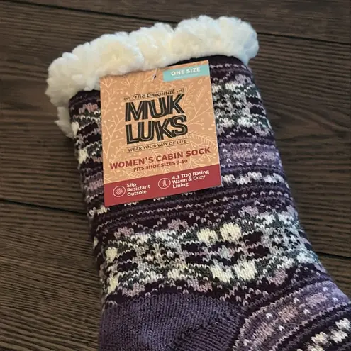 Muk Luks Fairisle Gripper Cabin Socks NEW Purple One Size