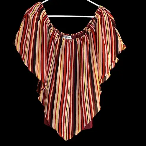 Caren Sport Multicolor Striped Blouse with Bat Wing Sleeves, Attached Tank Under Red Size 1X