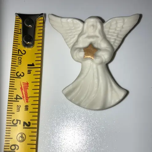 LENOX Winged Angel Holding A Gold Tone Star Vintage Lapel Pin Porcelain Brooch