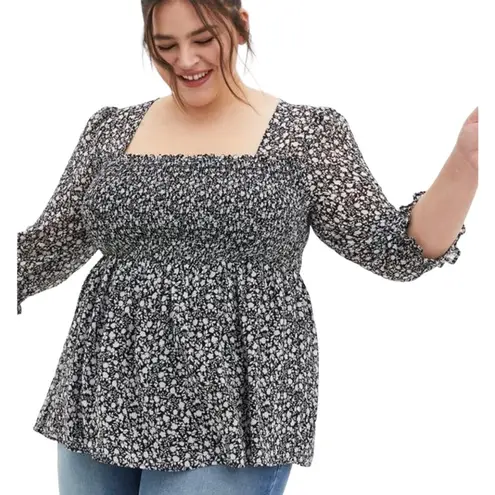 Torrid  Babydoll Chiffon Smocked Top