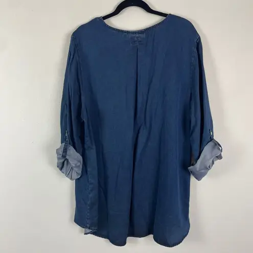 Soft Surroundings NWT Women Dark Denim Tencel Lyocell Tunic Top 2X Roll Tab