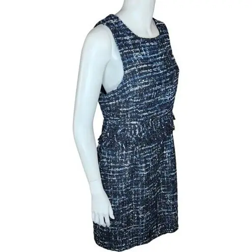 Julie Brown NYC Sleeveless Dress Lori Blue Oxford Tweed Fringe Metallic Size 8