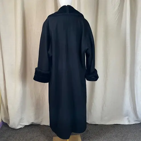 Vintage Black Wool Maxi Coat w/ Plush Faux Fur Collar & Cuffs Size 16